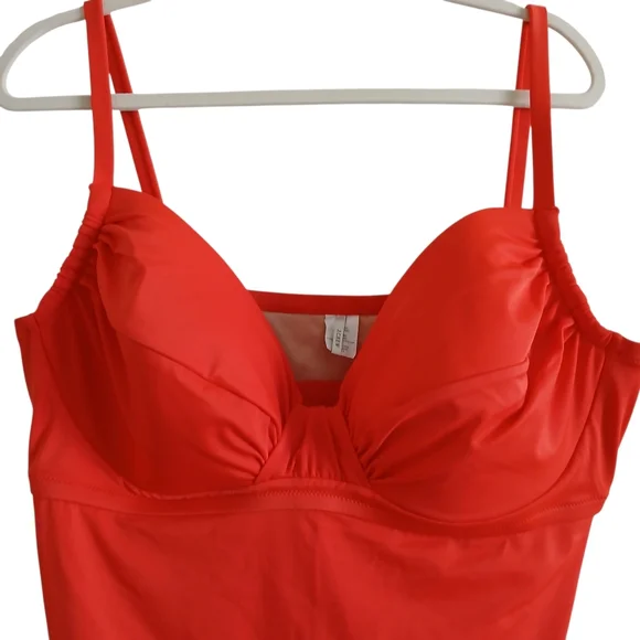 NWOT J Crew Tankini Top Women's XL Red Ruched Bra Top Classic Swimsuit Preppy - Picture 3 of 6